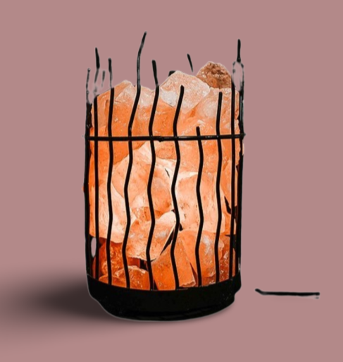 Himalayan Salt Chunks Lamp with Wavy Metal Basket